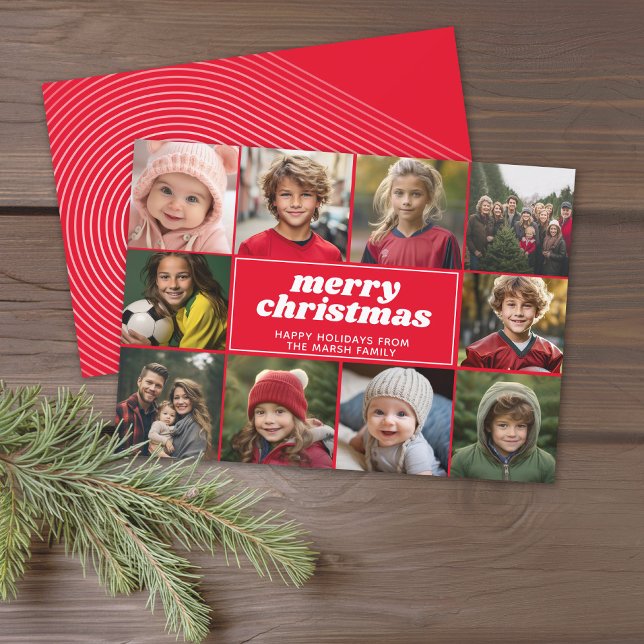 10 Collage de fotos - Feliz Navidad Línea Roja Art (Modern online Christmas Card with 10 Photos and a bounce script for the greeting - download option)