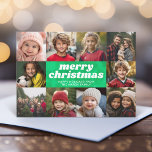 10 Collage de fotos - Feliz Navidad Mod Tie Die<br><div class="desc">Patrón de tintes de corbata brillante y alegre en oro verde, rojo y amarillo. — Usa fotos de 10 cuadrados y haz un saludo único y moderno de Feliz Navidad con un tipo de letra retro en el frente y un patrón de tintes festivos en la parte posterior. Si necesita...</div>