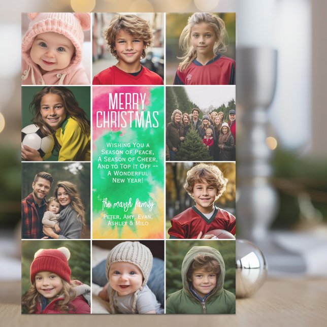 10 Collage de fotos - Feliz Navidad Mod Tie Die (10 Photo Online Christmas Card - Print and Download Options - Modern, Minimal Design - tie dye)