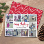 10 Collage de fotos - Feliz Navidad Patrón rojo<br><div class="desc">Usa fotos de 10 cuadrados y haz un exclusivo y moderno saludo de Navidad con un escritura rústica y moderna en el frente y un patrón simple en la parte trasera. Si necesita mover algo,  haga clic en el botón personalizar para realizar cambios.</div>