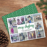 10 Collage de fotos - Feliz Navidad Patrón Verde<br><div class="desc">Usa fotos de 10 cuadrados y haz un exclusivo y moderno saludo de Navidad con un escritura rústica y moderna en el frente y un patrón simple en la parte trasera. Si necesita mover algo,  haga clic en el botón personalizar para realizar cambios.</div>