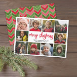 10 Collage de fotos - Feliz Navidad Verde Rojo<br><div class="desc">Patrón de arenque verde y rojo profundo — Usa fotos de 10 cuadrados y haz un exclusivo y moderno saludo de Navidad con un guión moderno rústico en el frente y un patrón geométrico festivo en la parte posterior. Si necesita mover algo, haga clic en el botón personalizar para realizar...</div>