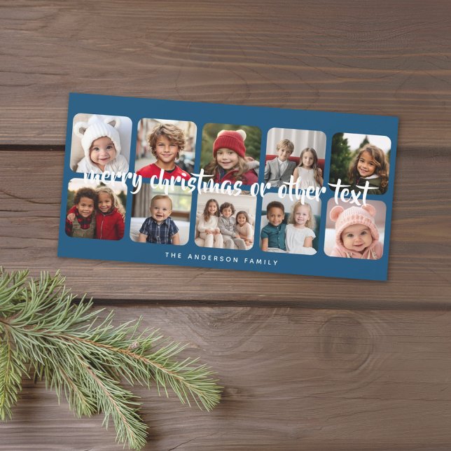 10 Collage de fotos Mínimo Feliz Navidad azul (Add 10 photos to this online Christmas Card. Minimal and simple to use the template.)
