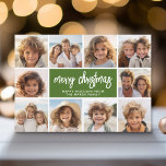 10 Collages de fotos - Feliz Navidad estribos retr<br><div class="desc">Patrón de rayas profundas de color verde y rojo retro — Usa fotos de 10 cuadrados y haz un exclusivo y moderno saludo de Navidad con un guión moderno rústico en el frente y un patrón de arte de línea retro en colores cálidos en la parte posterior. Si necesita mover...</div>