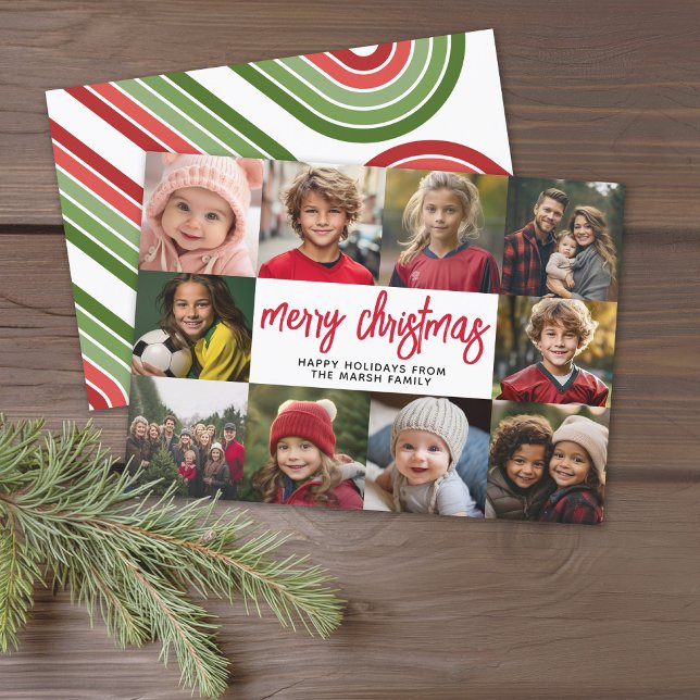 10 Collages de fotos - Feliz Navidad estribos retr (Modern online Christmas Card with 10 Photos and a bounce script for the greeting - download option)
