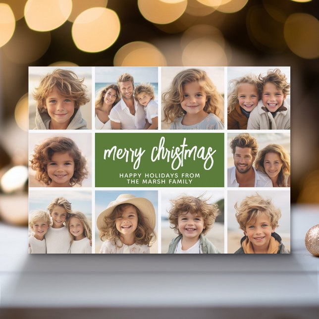10 Collages de fotos - Feliz Navidad estribos retr (Modern Holiday Greeting Card with a Family Photo)