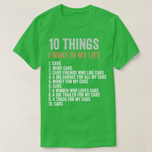 10 cosas que quiero en mi vida más que camisetas (Diseño del anverso)