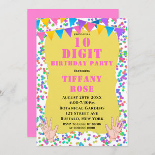 10 invitaciones a fiesta de cumpleaños de Confetti