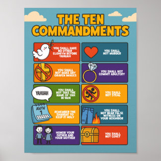 10 Mandamientos Poster - Muro bíblico arte Yahuah