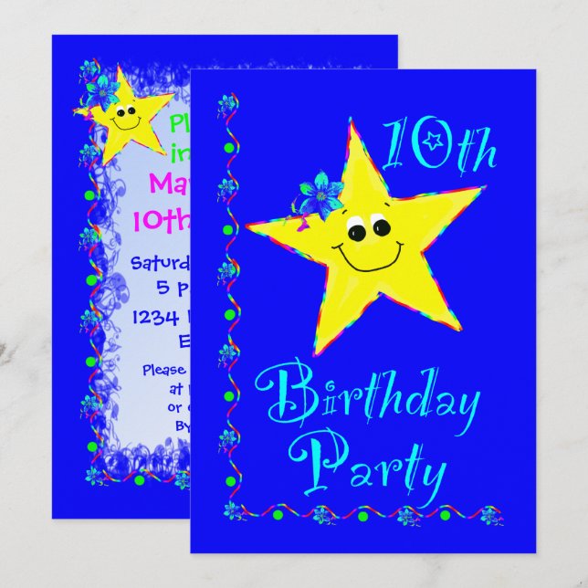 10mo Invitación de la estrella de la fiesta de (Anverso / Reverso)