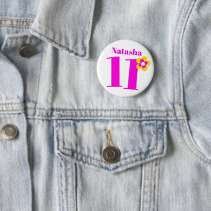 11º chicas cumpleaños botón rosado/insignia