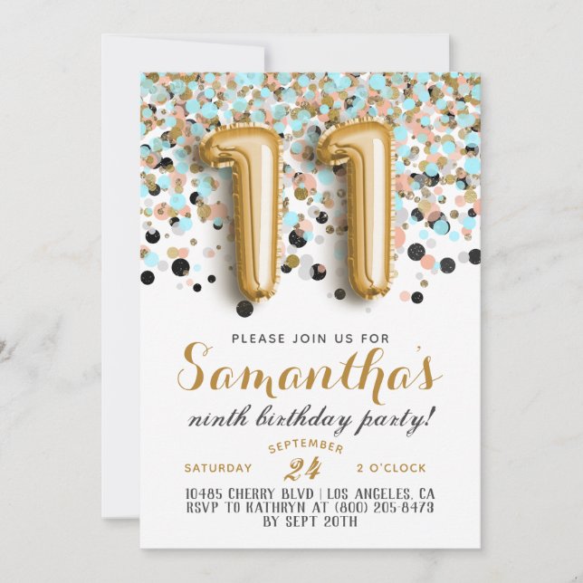 11.ª Invitación a Confetti de Cumpleaños (Anverso)