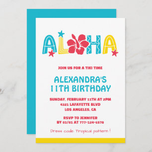 11.ª invitación para el cumpleaños Tropical Aloha 