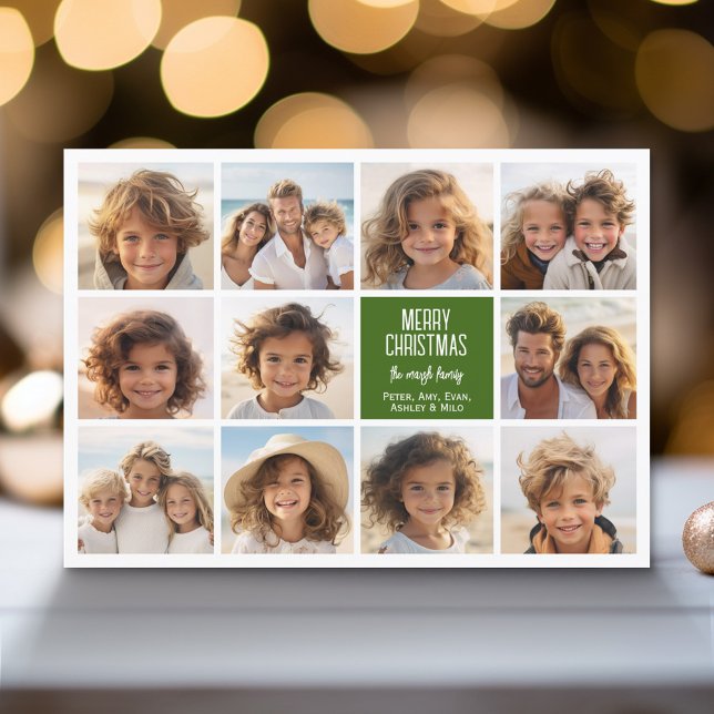 11 Collage de fotos - Feliz Navidad estribos retro (Modern Holiday Greeting Card with a Family Photo)