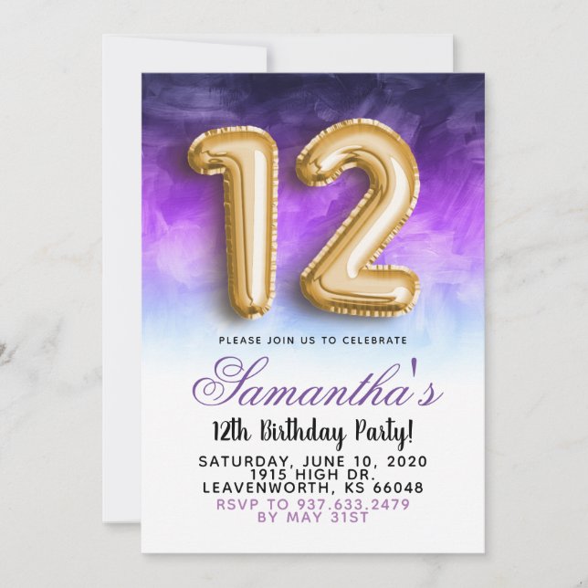 12ª Invitación por degradado por cumpleaños (Anverso)