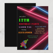 12.ª invitación para fiesta láser de cumpleaños