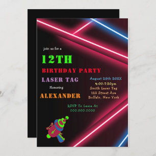 12.ª invitación para fiesta láser de cumpleaños