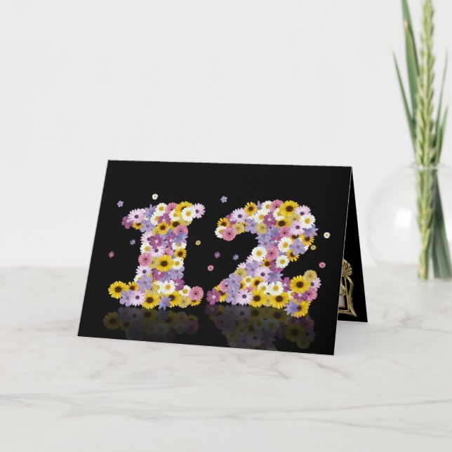 12.ª tarjeta de cumpleaños con letras floridas (Anverso)