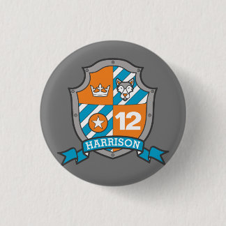 12.º botón de edad del escudo de perro gris naranj