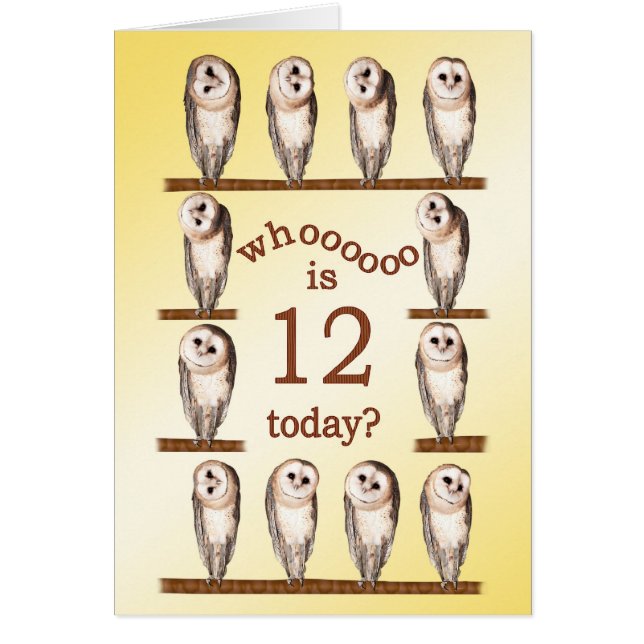 12 años, tarjeta Curious owls. (Frente)