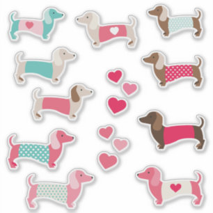 12 CALCOMANÍAS DE VINILO DE PASTEL DACHSHUND