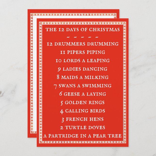 12 DÍAS LETRA 5x7 Tarjeta plana II / Rojo (Anverso / Reverso)