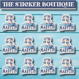 12 En Un Pegatina De Axolotl De Nombre Personaliza