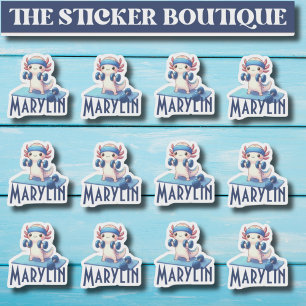 12 En Un Pegatina De Axolotl De Nombre Personaliza