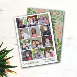 12 Foto Feliz Navidad con sabio respaldo botánico<br><div class="desc">Usar 12 fotos cuadradas con el sujeto centrado. El collage de 12 fotos de la cuadrícula usa fotos cuadradas apiladas para agregar varias fotos. Para obtener los mejores resultados, recortar las fotos antes de subir. En la parte trasera se ha dispuesto un moderno dibujo de hojas y bayas en verdes...</div>