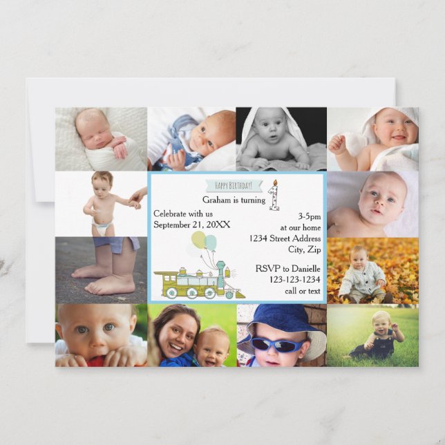 12 fotos Tren de cumpleaños - Invitación de cumple (Anverso)