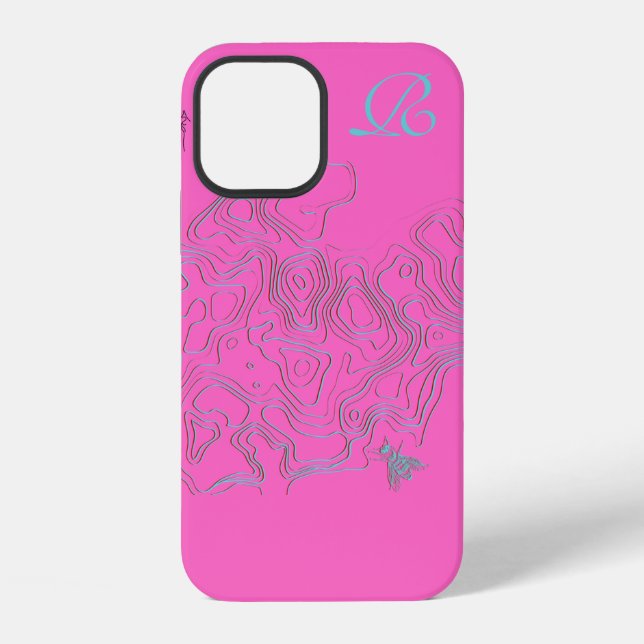 12 Funda Chic Pink Bee Monogram Case-Mate para iPhone (Reverso )