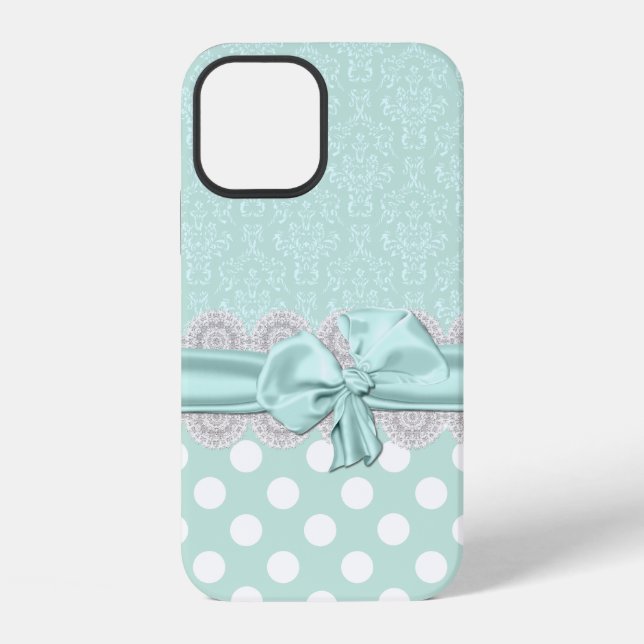 12 Funda para iPhone de Damasco Verde Menta Chic (Reverso )
