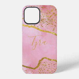 12 Funda para iPhone / iPad rosa con brillo dorado