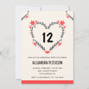 12 invitaciones de cumpleaños para su corazón flor