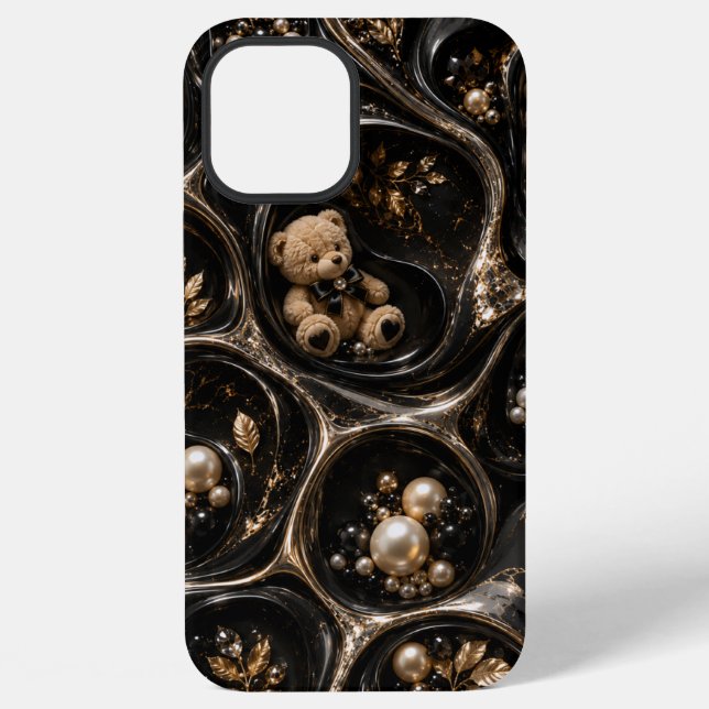 12 Pro Max funda para iphone estilo osito perla negra (Reverso )