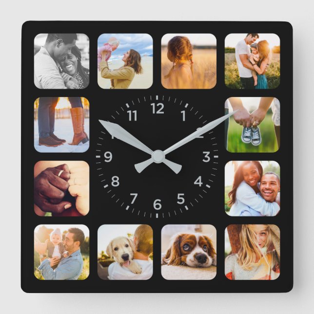 12 reloj de pared negra redondeado con foto (Anverso)