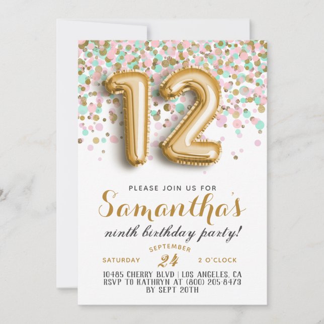 12a Invitación a Confetti por el cumpleaños (Anverso)