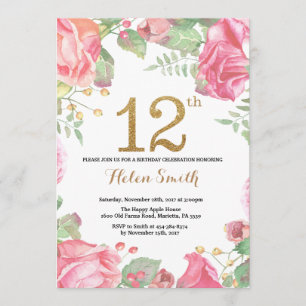 12mo purpurina floral del oro de la invitación del