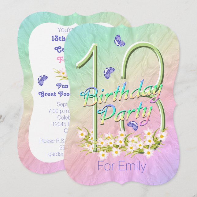 13.ª Fiesta de Cumpleaños Invitaciones al Jardín d (Anverso / Reverso)