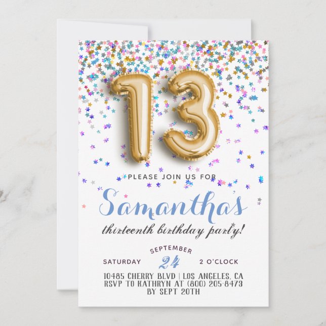 13.ª Invitación a Confetti de Cumpleaños (Anverso)