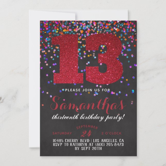 13.ª Invitación a Confetti de Cumpleaños (Anverso)