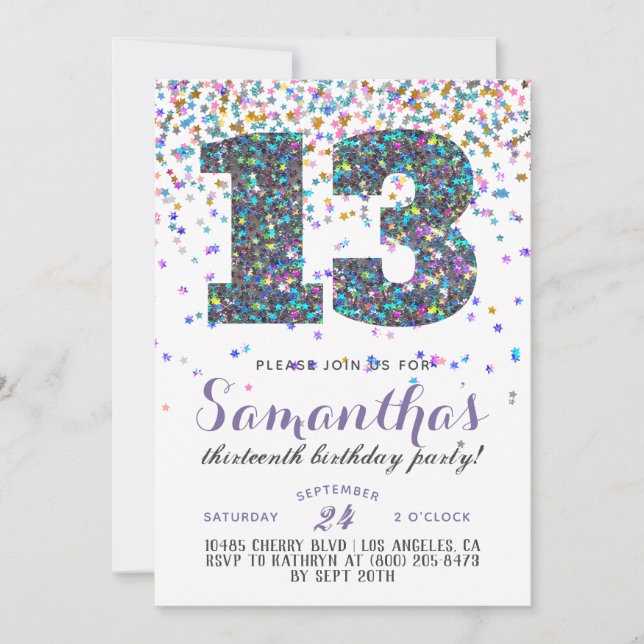 13.ª Invitación a Confetti de Cumpleaños (Anverso)