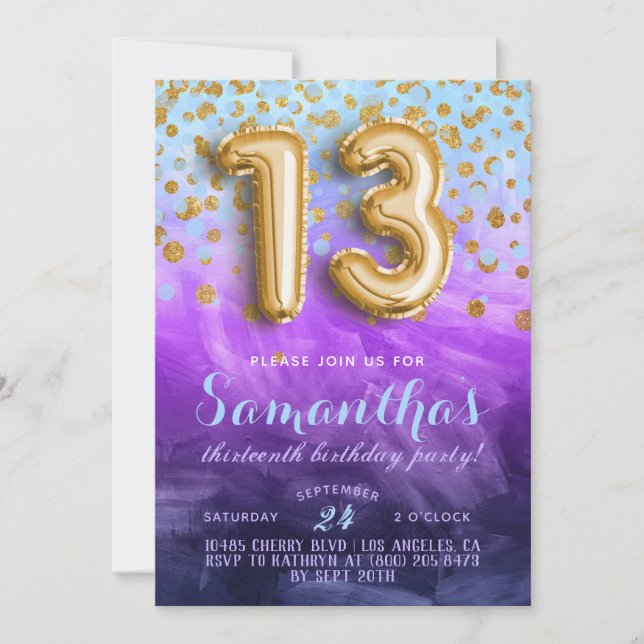 13.ª Invitación a Confetti de Cumpleaños (Anverso)