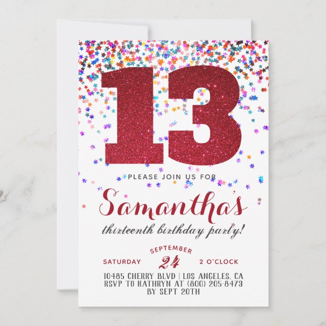 13.ª Invitación a Confetti de Cumpleaños (Anverso)