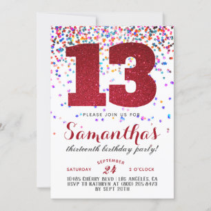 13.ª Invitación a Confetti de Cumpleaños