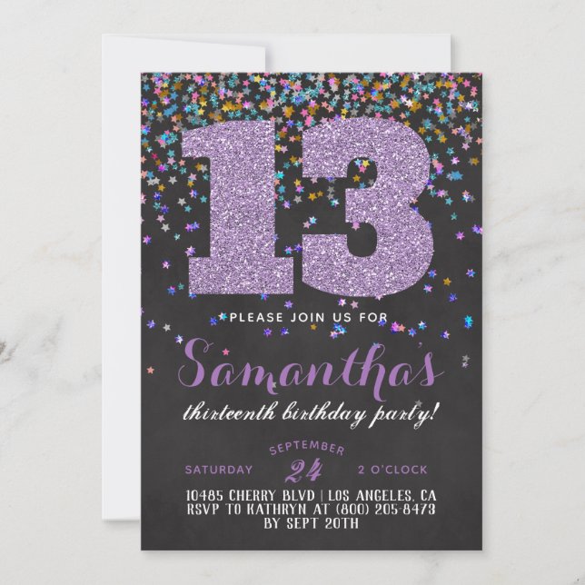 13.ª Invitación a Confetti de Cumpleaños (Anverso)