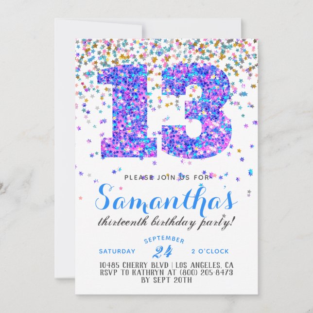 13.ª Invitación a Confetti de Cumpleaños (Anverso)
