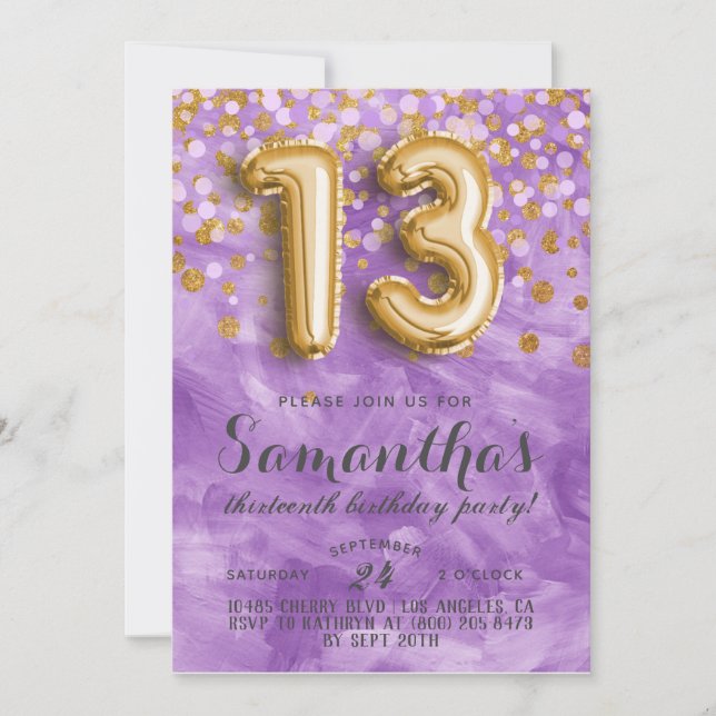 13.ª Invitación a Confetti de Cumpleaños (Anverso)