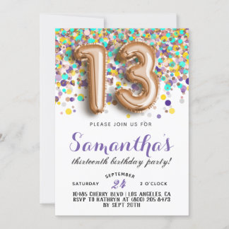 13.ª Invitación a Confetti de Cumpleaños