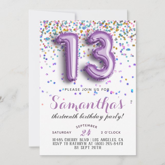 13.ª Invitación a Confetti de Cumpleaños (Anverso)